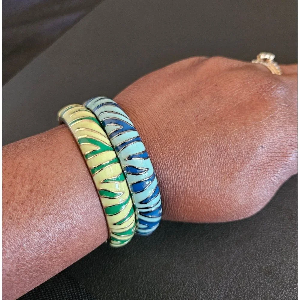 Blue & Green 2 pc. Zebra Print Metal Hinge Bracelets
